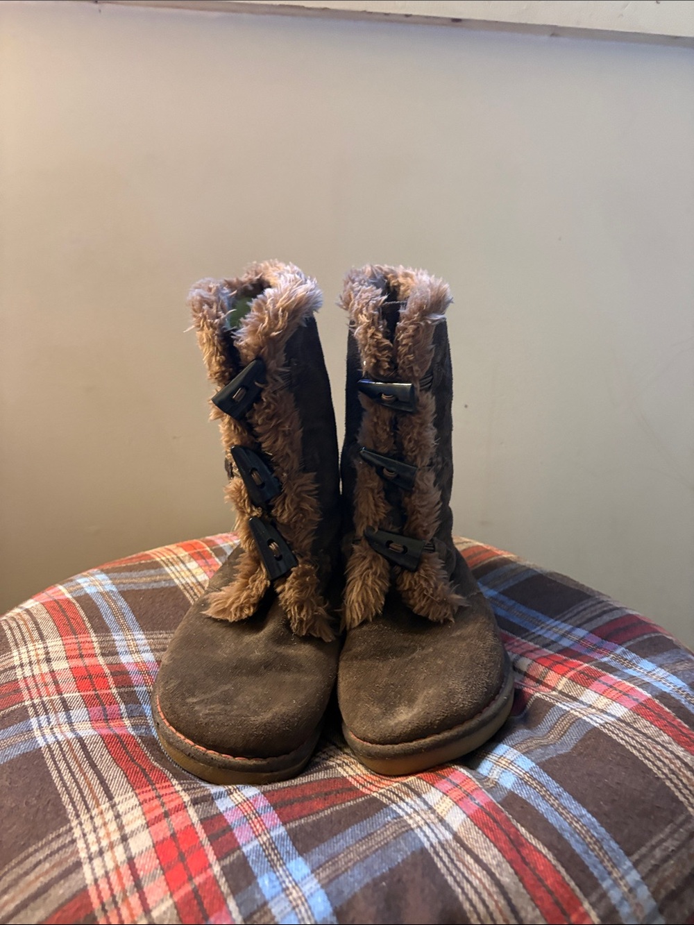 Women's Brown Faux Fur Trim Winter Ankle Boots